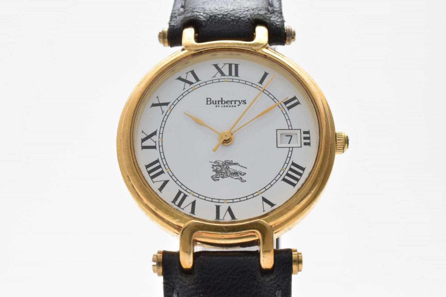 BURBERRY バーバリー 3210 クオーツ メンズ 腕時計 ホワイト文字盤 ローマンインデックス デイト レザーベルト ドレスウォッチ