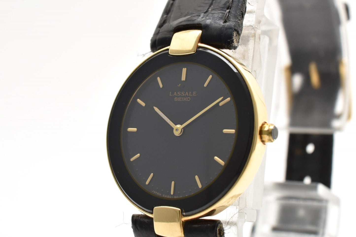 SEIKO LASSALE セイコー ラサール 5A54-2000 クオーツ レディース 腕時計 ブラック文字盤 ゴールドカラー レザーベルト ドレスウォッチ