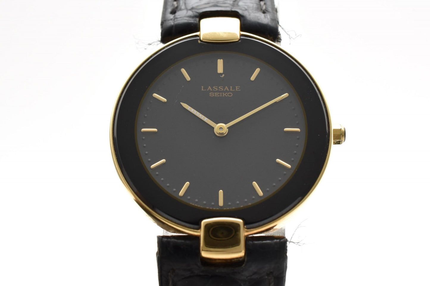 SEIKO LASSALE セイコー ラサール 5A54-2000 クオーツ レディース 腕時計 ブラック文字盤 ゴールドカラー レザーベルト ドレスウォッチ