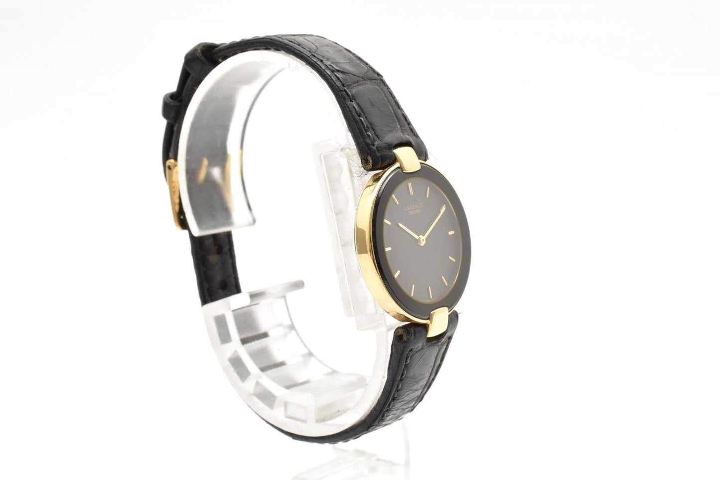 SEIKO LASSALE セイコー ラサール 5A54-2000 クオーツ レディース 腕時計 ブラック文字盤 ゴールドカラー レザーベルト ドレスウォッチ