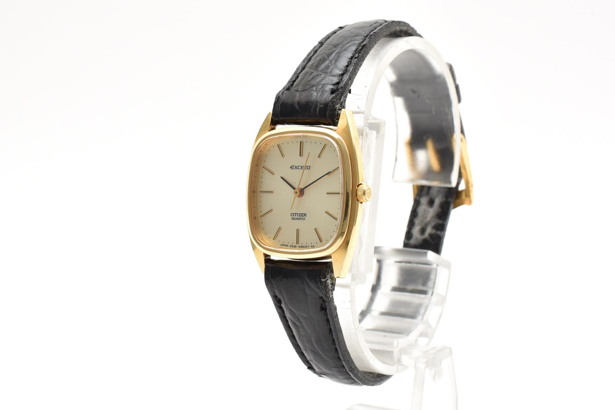 CITIZEN シチズン EXCEED エクシード 2930-291450 レディース クォーツ 腕時計 ゴールド文字盤 スクエア レザーストラップ 20mm 1980年代 ヴィンテージ