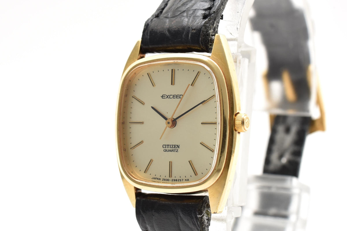 CITIZEN シチズン EXCEED エクシード 2930-291450 レディース クォーツ 腕時計 ゴールド文字盤 スクエア レザーストラップ 20mm 1980年代 ヴィンテージ