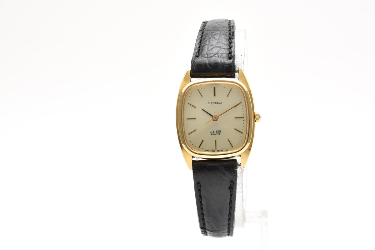 CITIZEN シチズン EXCEED エクシード 2930-291450 レディース クォーツ 腕時計 ゴールド文字盤 スクエア レザーストラップ 20mm 1980年代 ヴィンテージ