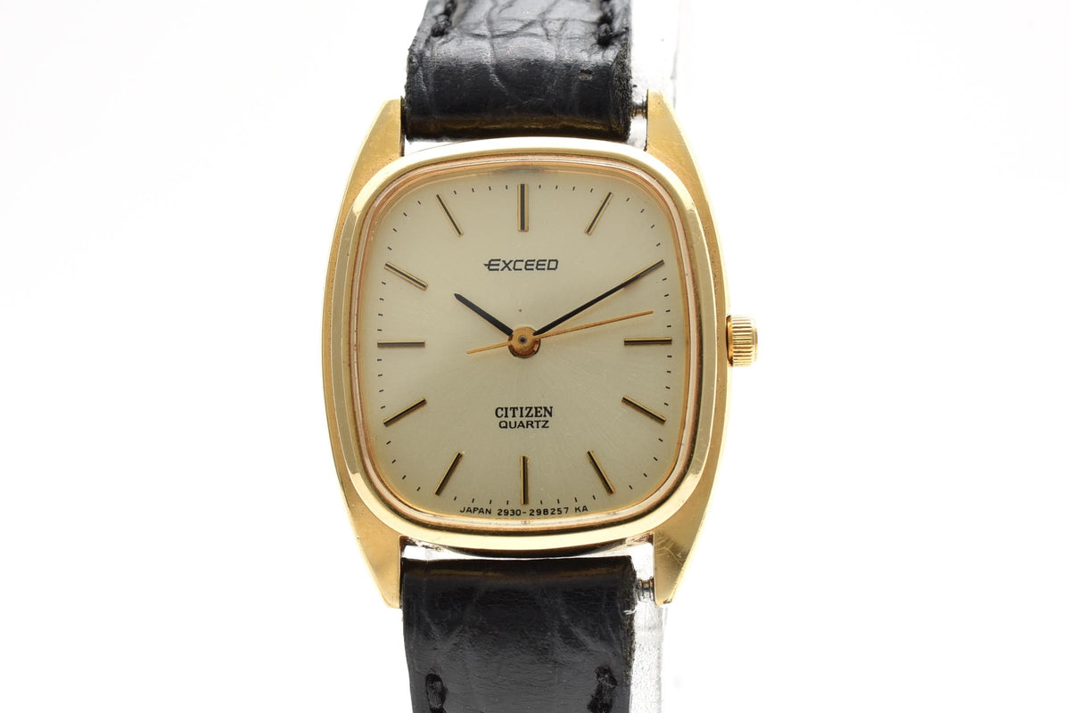 CITIZEN シチズン EXCEED エクシード 2930-291450 レディース クォーツ 腕時計 ゴールド文字盤 スクエア レザーストラップ 20mm 1980年代 ヴィンテージ