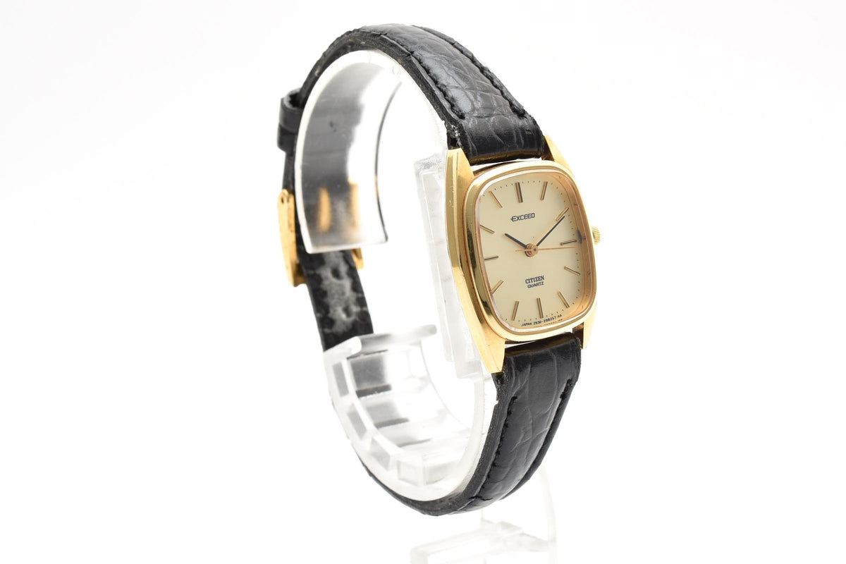 CITIZEN シチズン EXCEED エクシード 2930-291450 レディース クォーツ 腕時計 ゴールド文字盤 スクエア レザーストラップ 20mm 1980年代 ヴィンテージ