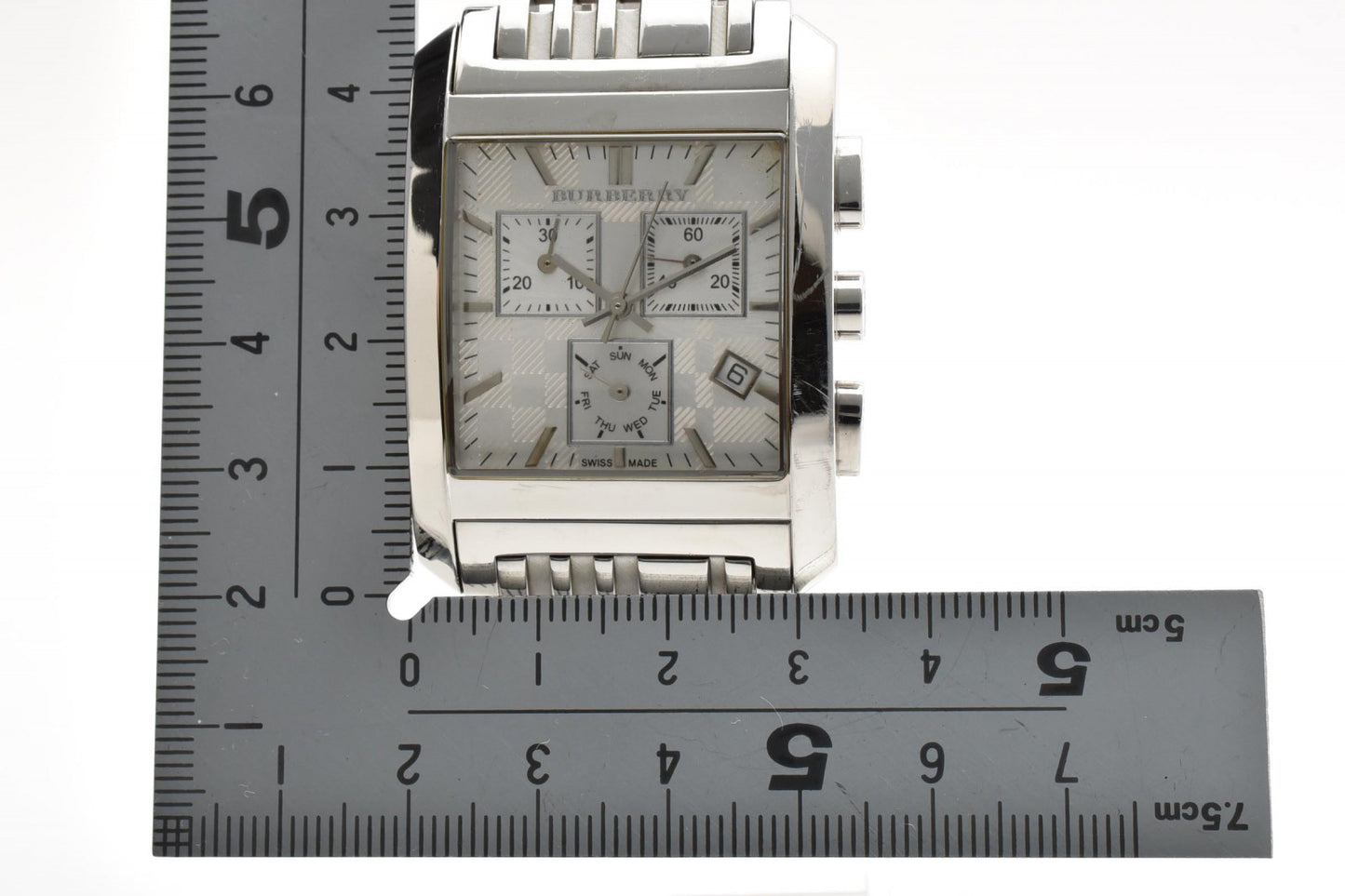 BURBERRY バーバリー BU1560 クロノグラフ クオーツ メンズ 腕時計 ホワイト文字盤 デイト スクエアケース ステンレススチール