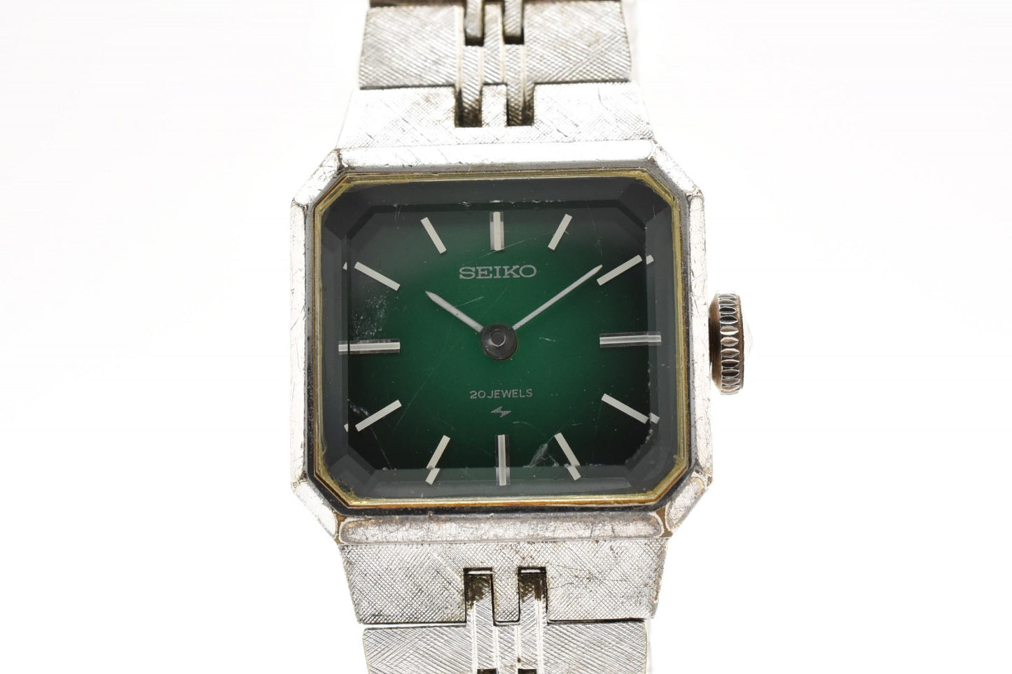 SEIKO セイコー 17-3330 手巻き レディース 腕時計 グリーン文字盤 スクエアケース WGP ステンレスブレス ドレスウォッチ 1970年代