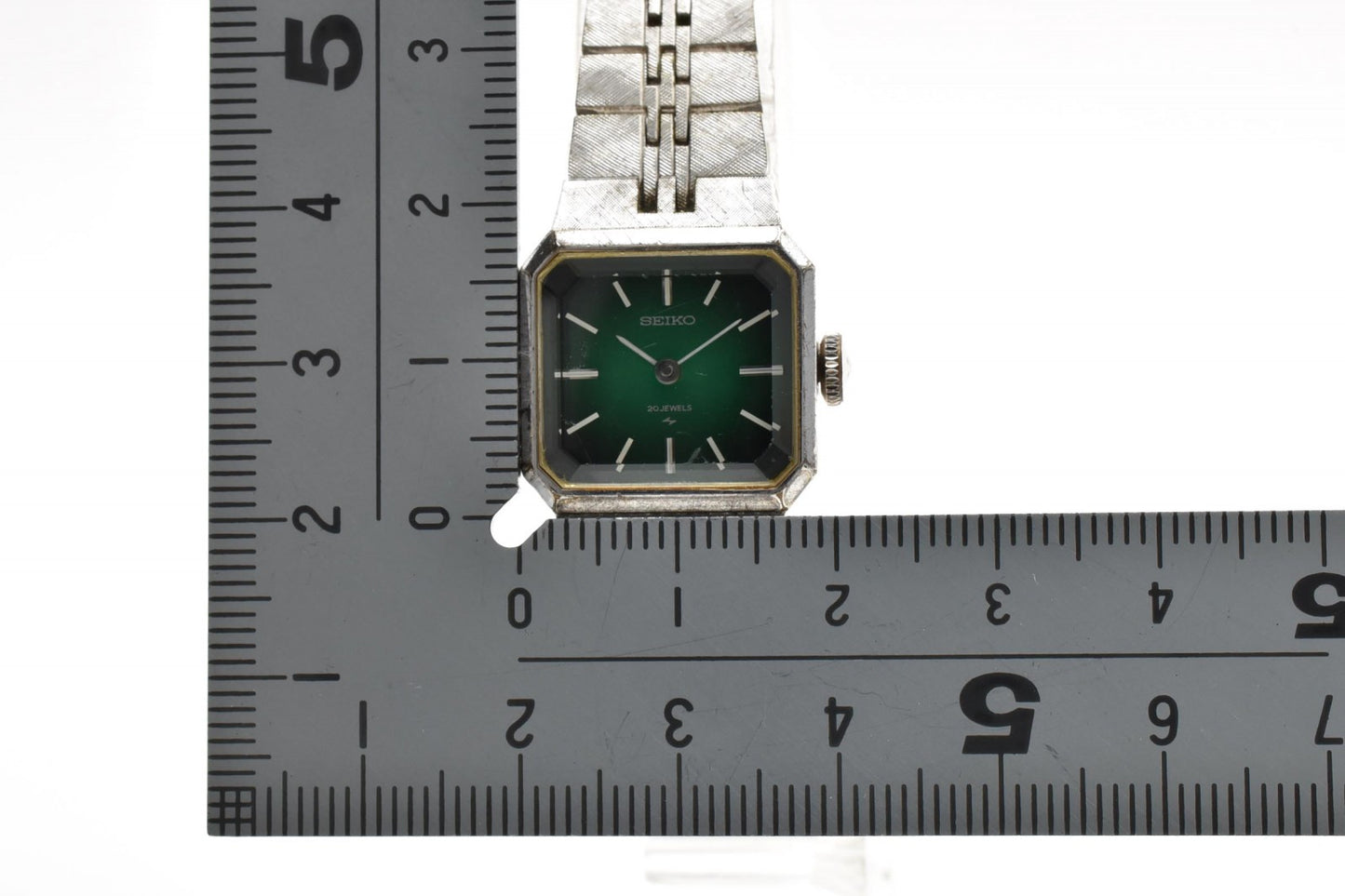 SEIKO セイコー 17-3330 手巻き レディース 腕時計 グリーン文字盤 スクエアケース WGP ステンレスブレス ドレスウォッチ 1970年代