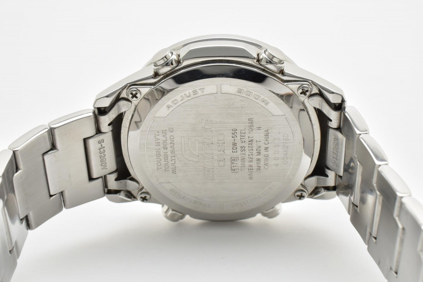 CASIO カシオ EDIFICE エディフィス EQW-55D 電波ソーラー クロノグラフ メンズ 腕時計 ブラック文字盤 ステンレス 箱 余りコマ付