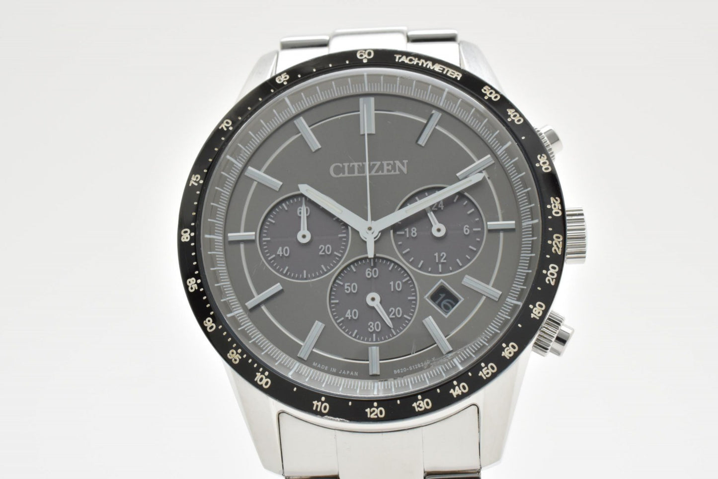 CITIZEN シチズン B620-S089298 エコドライブ クロノグラフ ソーラー メンズ 腕時計 シルバー文字盤 タキメーターベゼル ステンレス