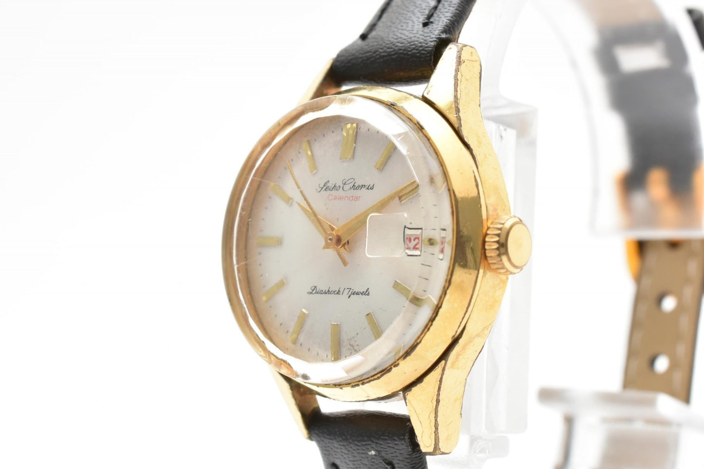 SEIKO セイコー Chorus コーラス 33003 手巻き レディース 腕時計 ゴールドカラー シルバー文字盤 レザーベルト ヴィンテージ