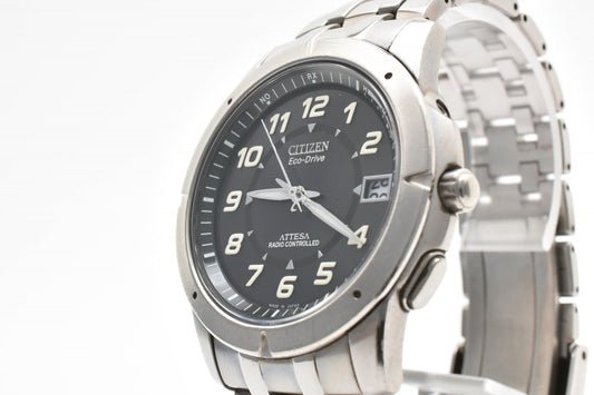 CITIZEN シチズン ATTESA アテッサ H110-T009425TA エコドライブ 電波ソーラー チタン メンズ 腕時計 ブラック文字盤 デイト