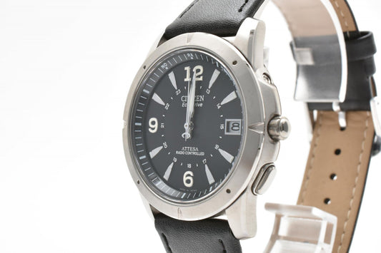 CITIZEN シチズン ATTESA アテッサ ATD53-2754 電波ソーラー エコドライブ チタン メンズ 腕時計 ブラック文字盤 レザーベルト