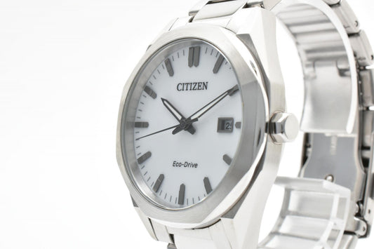CITIZEN シチズン エコ・ドライブ E111-008TT01 ソーラー クオーツ メンズ 腕時計 ホワイト文字盤 デイト ステンレス