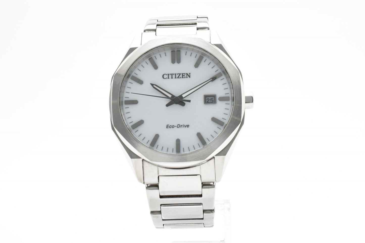 CITIZEN シチズン エコ・ドライブ E111-008TT01 ソーラー クオーツ メンズ 腕時計 ホワイト文字盤 デイト ステンレス