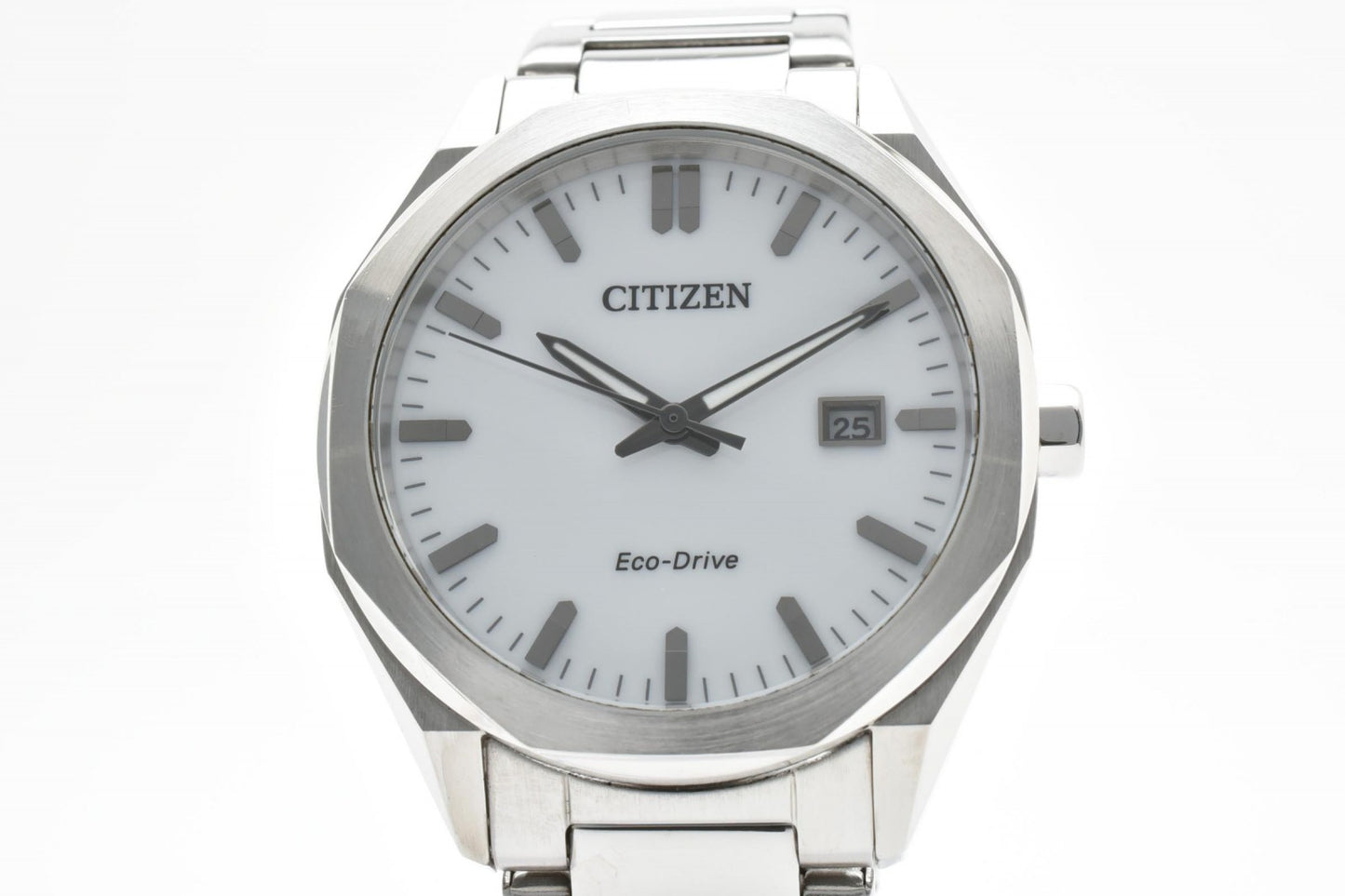 CITIZEN シチズン エコ・ドライブ E111-008TT01 ソーラー クオーツ メンズ 腕時計 ホワイト文字盤 デイト ステンレス