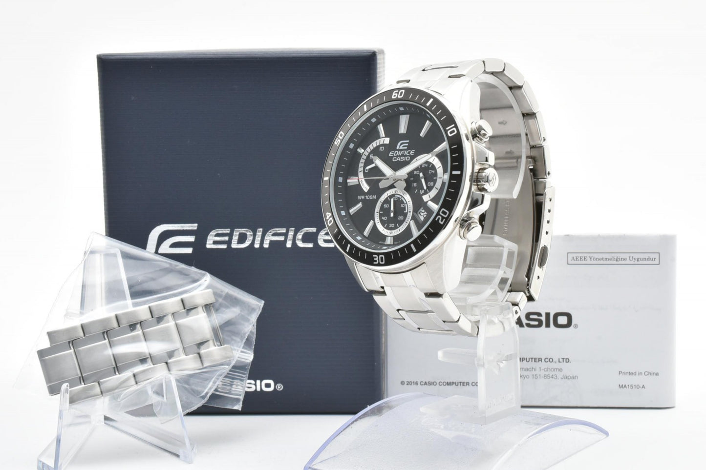 CASIO カシオ EDIFICE エディフィス EFR-552 クロノグラフ クオーツ メンズ 腕時計 ブラック文字盤 ステンレス デイト 箱付