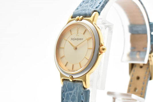 Yves Saint Laurent イヴ・サンローラン 2200-228481 レディース YSLロゴ カサンドラ 腕時計 クオーツ ゴールド文字盤 レザーベルト ドレスウォッチ