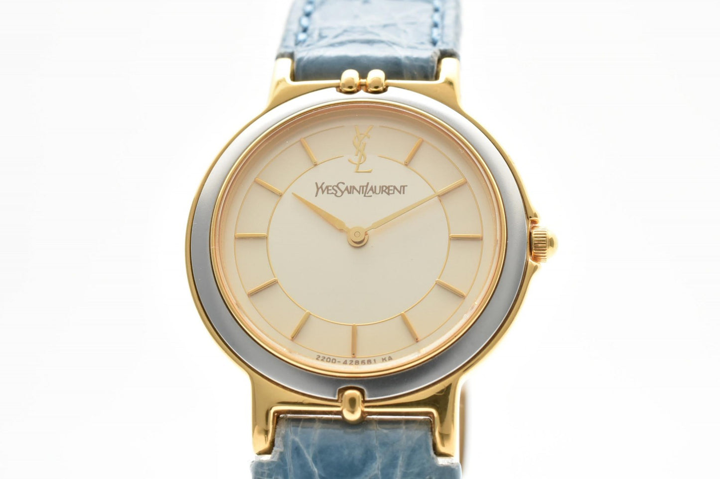 Yves Saint Laurent イヴ・サンローラン 2200-228481 レディース YSLロゴ カサンドラ 腕時計 クオーツ ゴールド文字盤 レザーベルト ドレスウォッチ