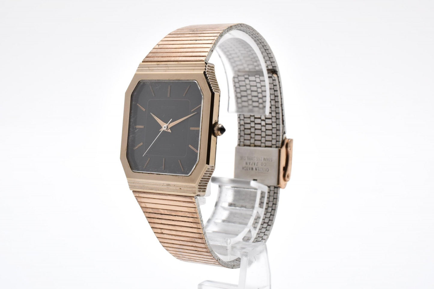 Citizen シチズン Exceed エクシード 4-798066 クオーツ メンズ 腕時計 ブラック文字盤 ステンレス ドレスウォッチ ヴィンテージ
