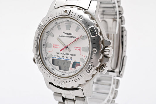 CASIO カシオ AD-724 アナデジ クロノグラフ クオーツ メンズ 腕時計 ホワイト文字盤 ステンレス ヴィンテージ