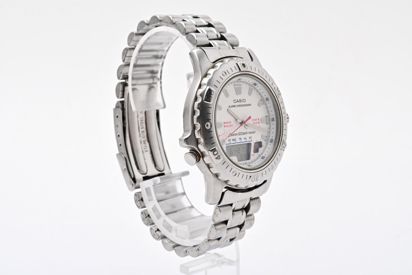 CASIO カシオ AD-724 アナデジ クロノグラフ クオーツ メンズ 腕時計 ホワイト文字盤 ステンレス ヴィンテージ