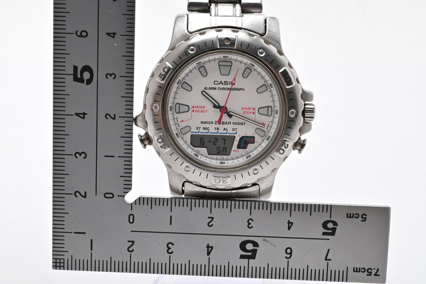 CASIO カシオ AD-724 アナデジ クロノグラフ クオーツ メンズ 腕時計 ホワイト文字盤 ステンレス ヴィンテージ