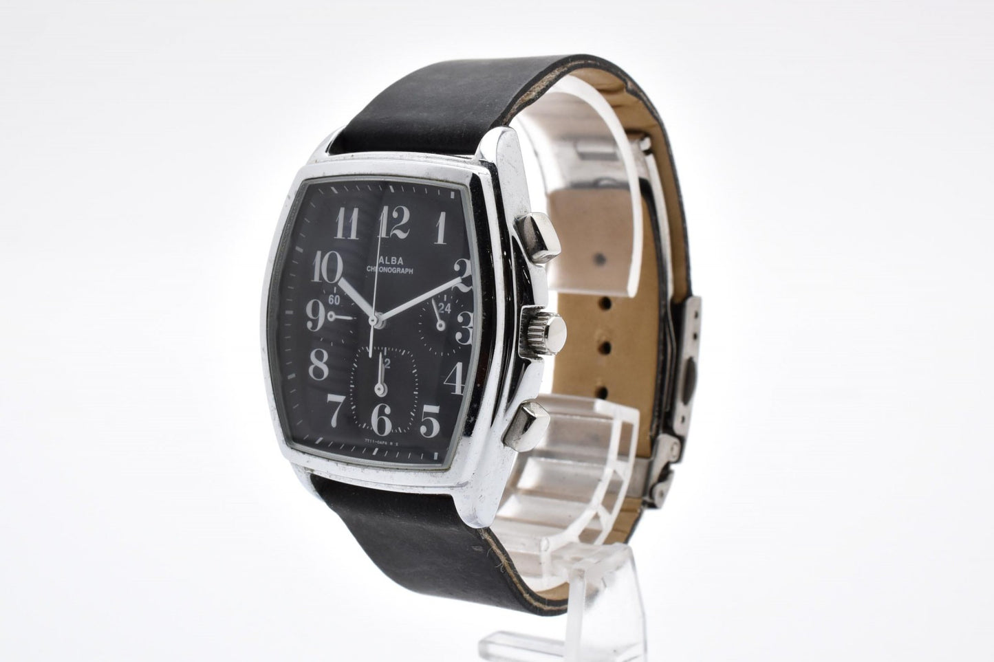 SEIKO ALBA セイコー アルバ クロノグラフ 7T11-0AE0 クオーツ メンズ 腕時計 ブラック文字盤 レザーベルト