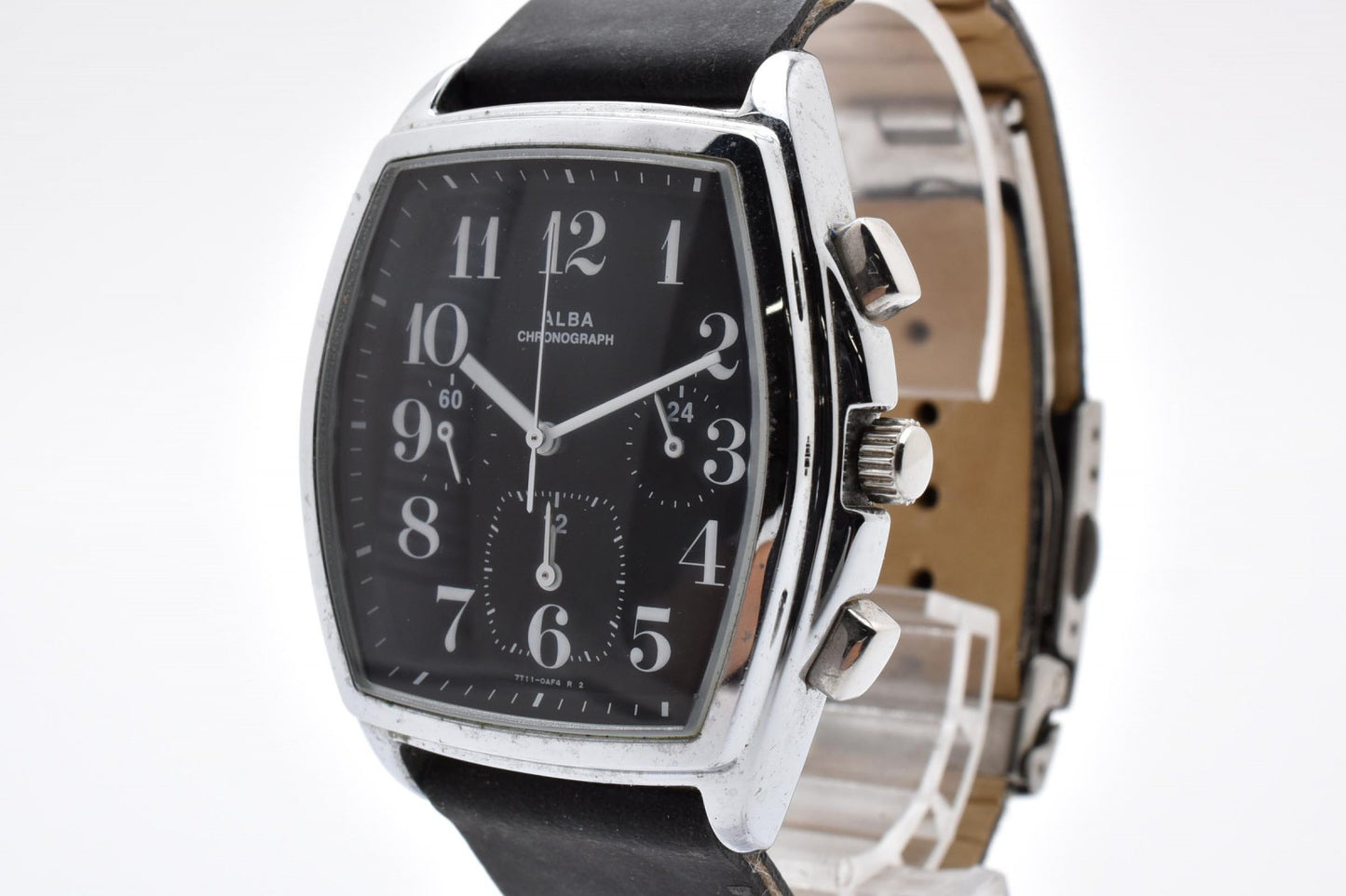 SEIKO ALBA セイコー アルバ クロノグラフ 7T11-0AE0 クオーツ メンズ 腕時計 ブラック文字盤 レザーベルト