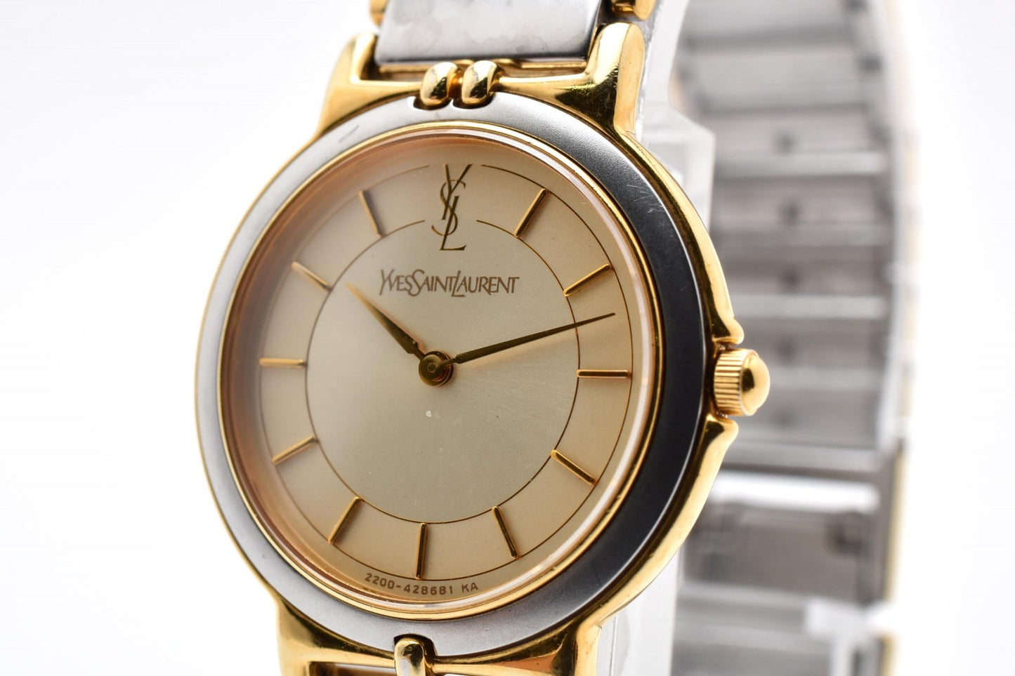 Yves Saint Laurent イヴ・サンローラン 2200-228481 クオーツ レディース YSLロゴ カサンドラ 腕時計 クリーム文字盤 コンビ ステンレス ドレスウォッチ