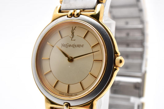 Yves Saint Laurent イヴ・サンローラン 2200-228481 クオーツ レディース YSLロゴ カサンドラ 腕時計 クリーム文字盤 コンビ ステンレス ドレスウォッチ