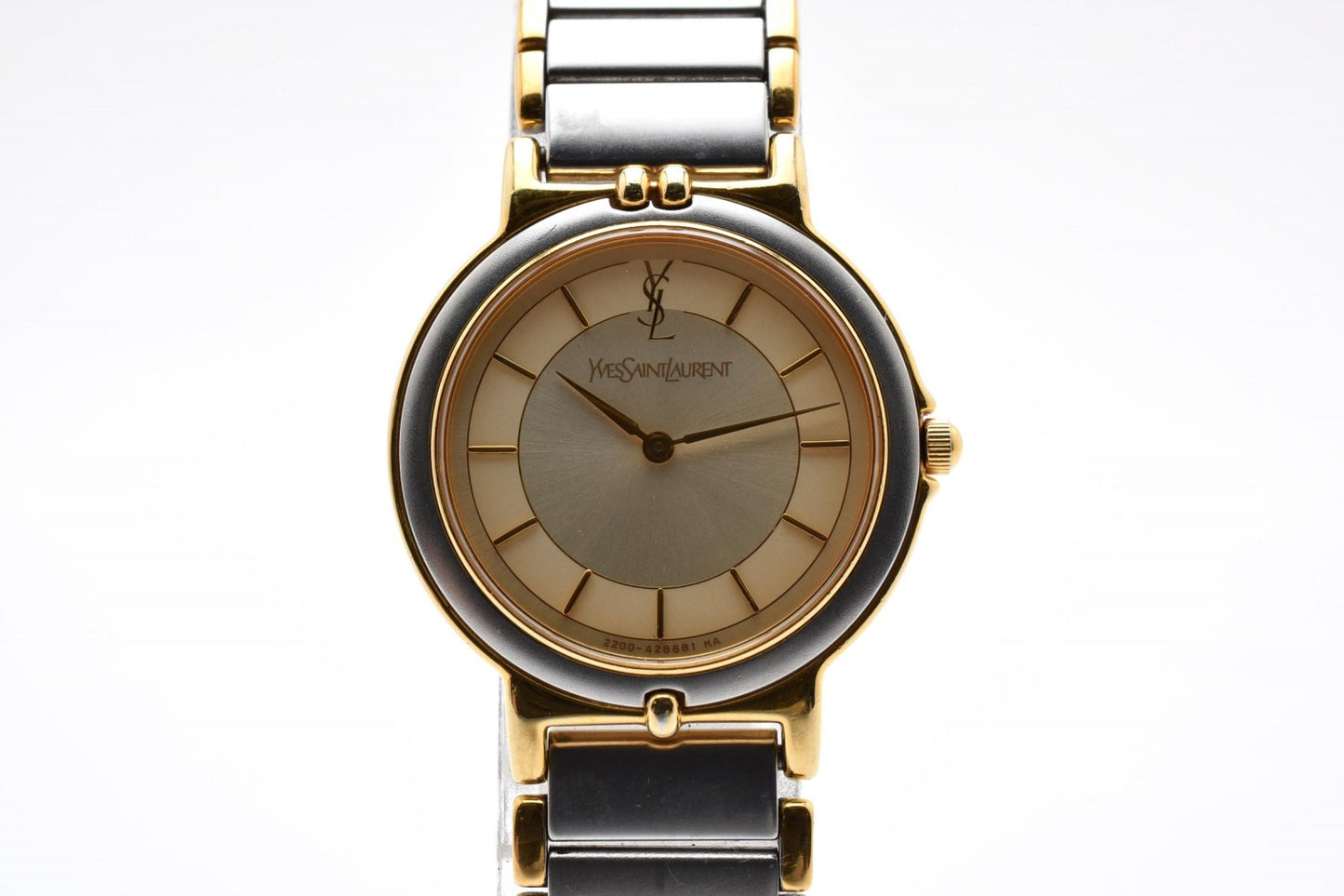 Yves Saint Laurent イヴ・サンローラン 2200-228481 クオーツ レディース YSLロゴ カサンドラ 腕時計 クリーム文字盤 コンビ ステンレス ドレスウォッチ