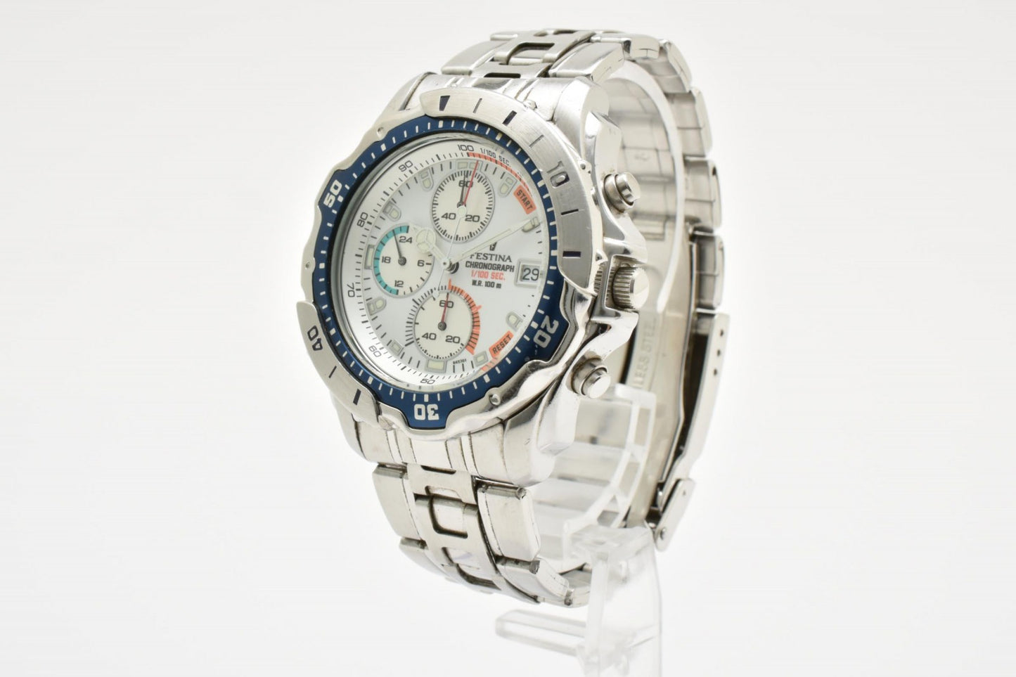 Festina フェスティナ クロノグラフ 10ATM クオーツ メンズ 腕時計 ホワイト文字盤 ステンレス ブルーベゼル