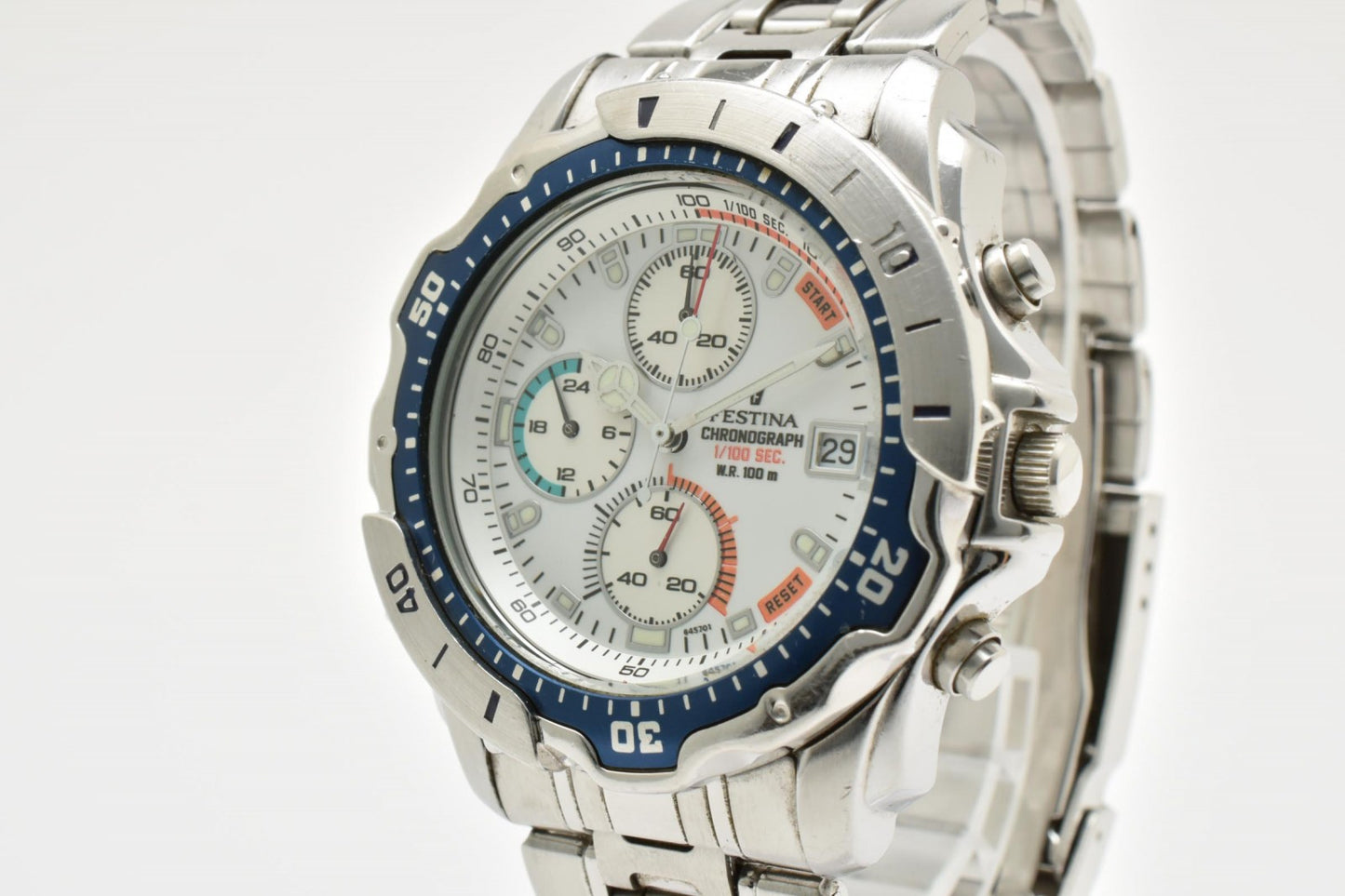 Festina フェスティナ クロノグラフ 10ATM クオーツ メンズ 腕時計 ホワイト文字盤 ステンレス ブルーベゼル