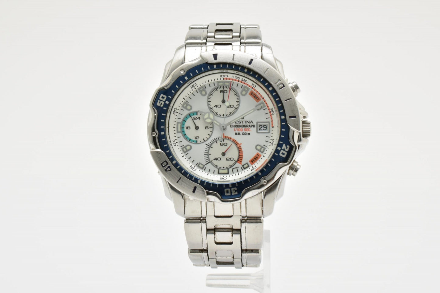 Festina フェスティナ クロノグラフ 10ATM クオーツ メンズ 腕時計 ホワイト文字盤 ステンレス ブルーベゼル