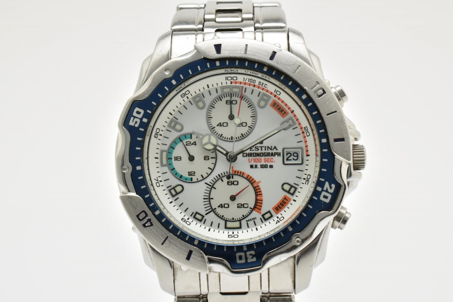 Festina フェスティナ クロノグラフ 10ATM クオーツ メンズ 腕時計 ホワイト文字盤 ステンレス ブルーベゼル