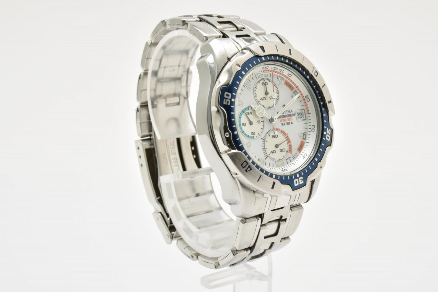 Festina フェスティナ クロノグラフ 10ATM クオーツ メンズ 腕時計 ホワイト文字盤 ステンレス ブルーベゼル