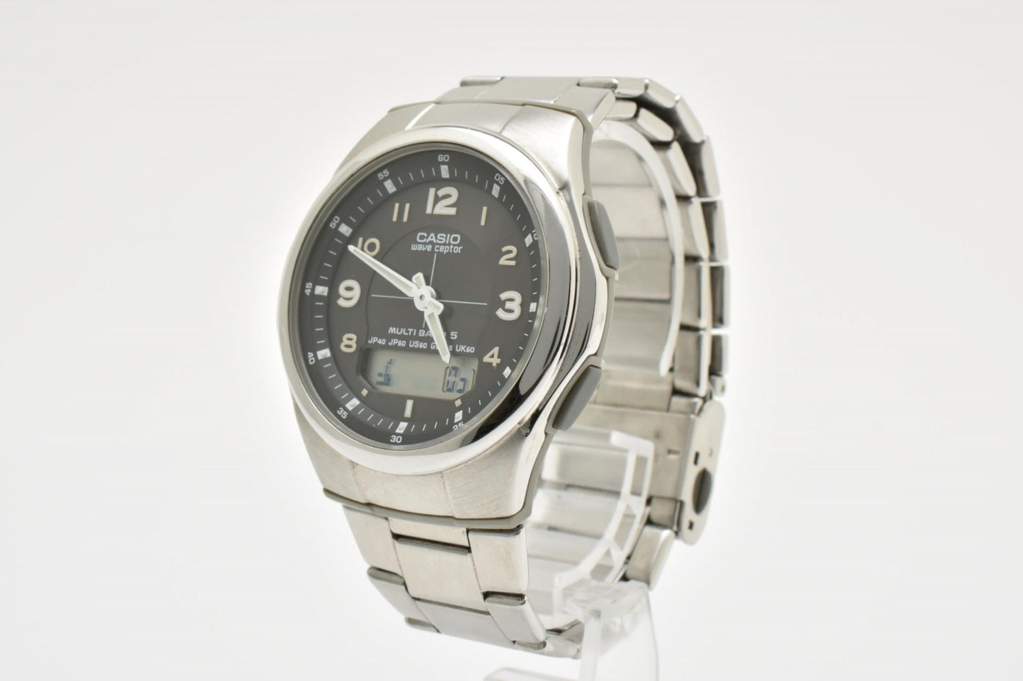 CASIO カシオ Wave Ceptor WVA-M480 電波ソーラー 腕時計 ブラック文字盤 アナデジ デイト ステンレス メンズ
