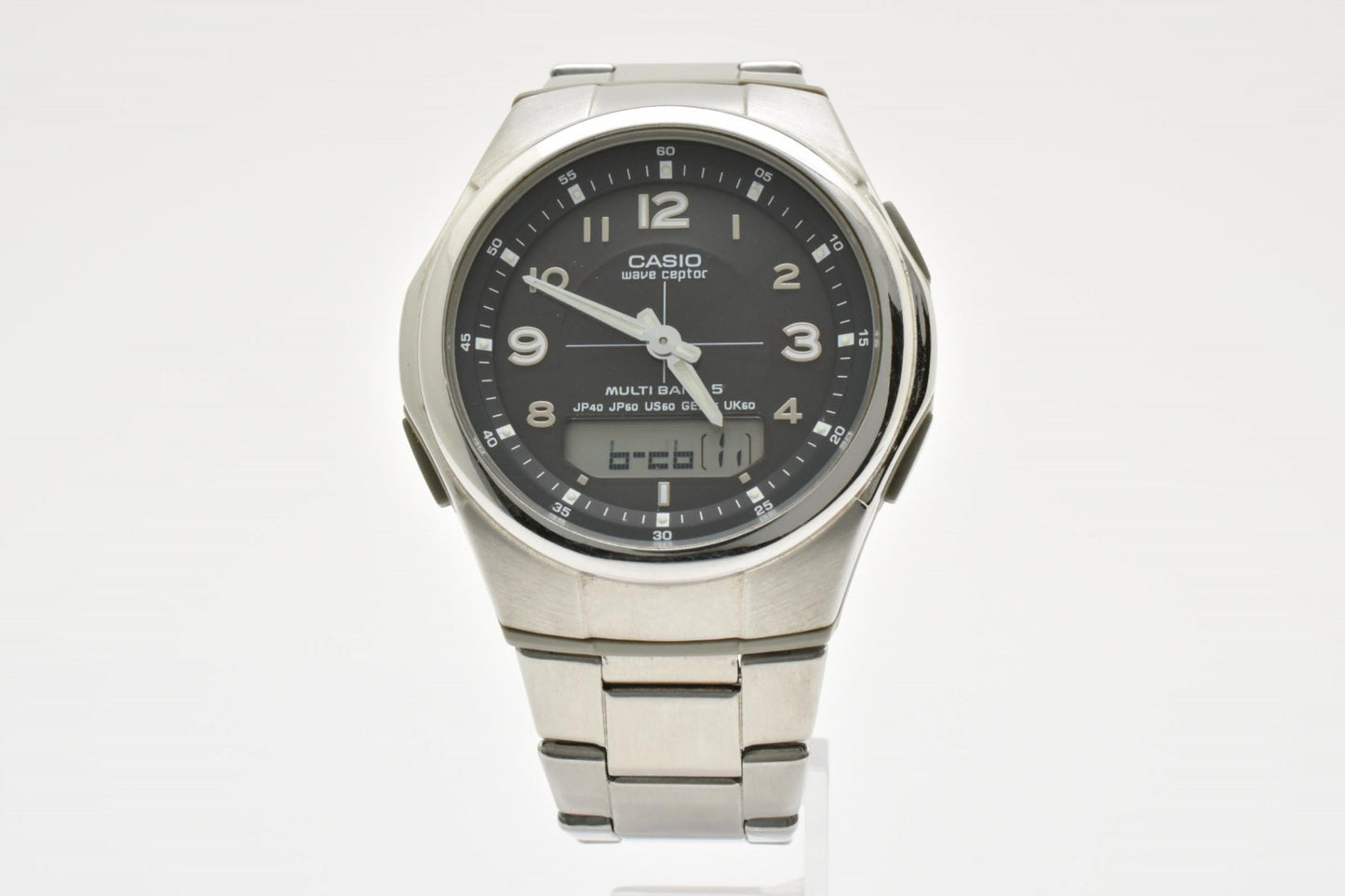 CASIO カシオ Wave Ceptor WVA-M480 電波ソーラー 腕時計 ブラック文字盤 アナデジ デイト ステンレス メンズ
