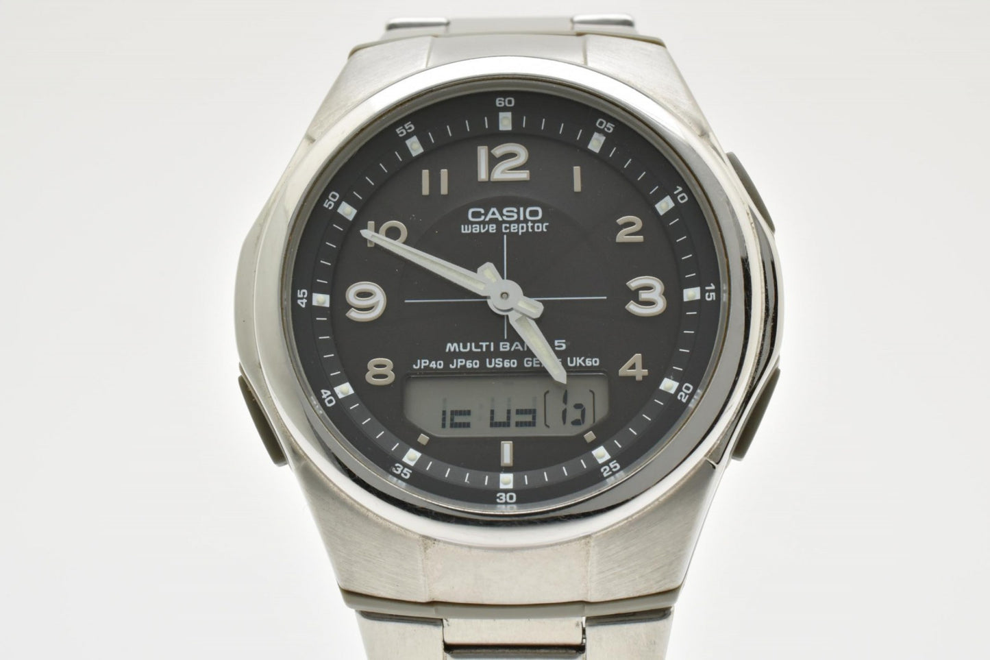 CASIO カシオ Wave Ceptor WVA-M480 電波ソーラー 腕時計 ブラック文字盤 アナデジ デイト ステンレス メンズ