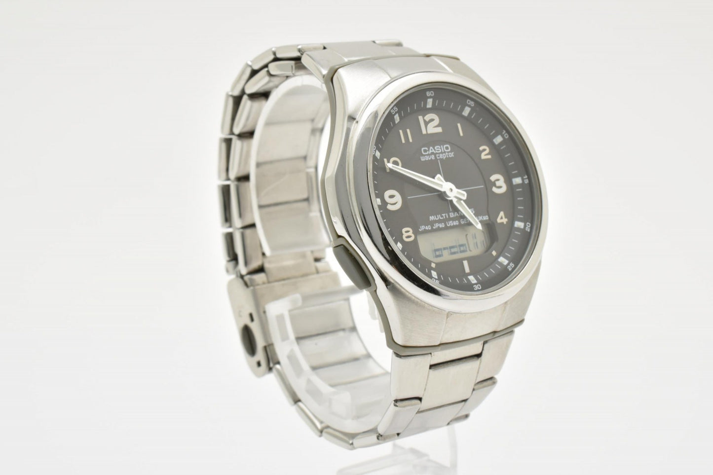 CASIO カシオ Wave Ceptor WVA-M480 電波ソーラー 腕時計 ブラック文字盤 アナデジ デイト ステンレス メンズ