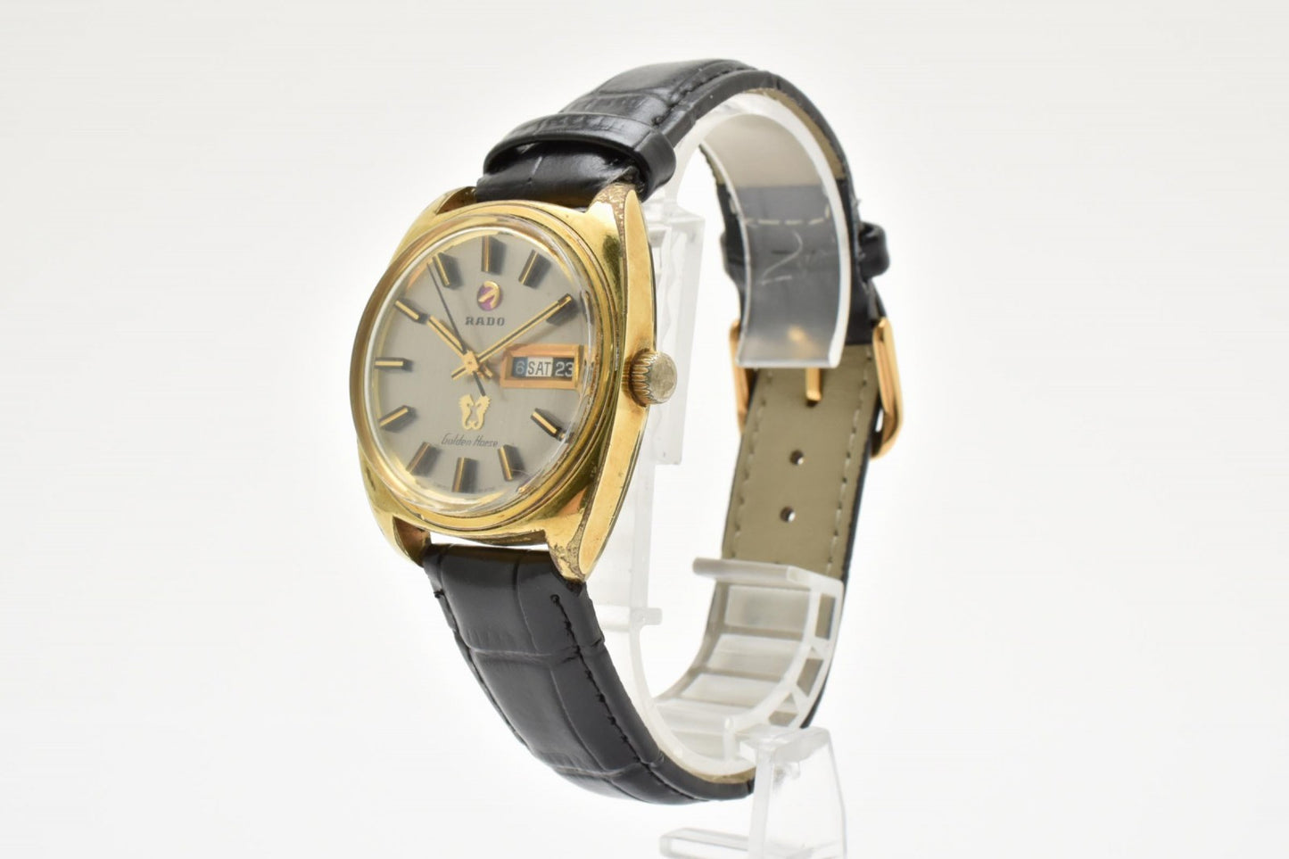 RADO ラドー Golden Horse ゴールデンホース 11817 メンズ 腕時計 クォーツ シルバー文字盤 デイデイト レザーベルト ヴィンテージ