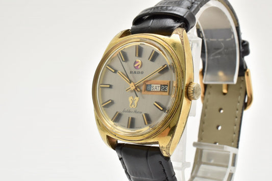 RADO ラドー Golden Horse ゴールデンホース 11817 メンズ 腕時計 クォーツ シルバー文字盤 デイデイト レザーベルト ヴィンテージ