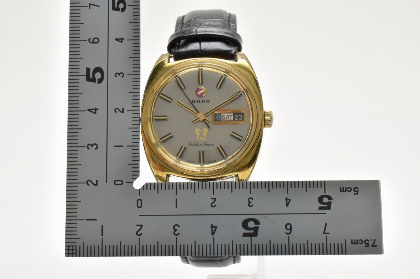 RADO ラドー Golden Horse ゴールデンホース 11817 メンズ 腕時計 クォーツ シルバー文字盤 デイデイト レザーベルト ヴィンテージ