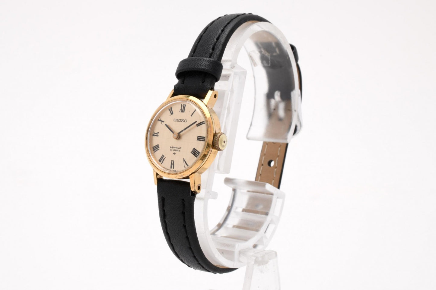 SEIKO セイコー 1140-0090 レディース 腕時計 手巻き GPケース ゴールド文字盤 ローマンインデックス レザーベルト ヴィンテージ