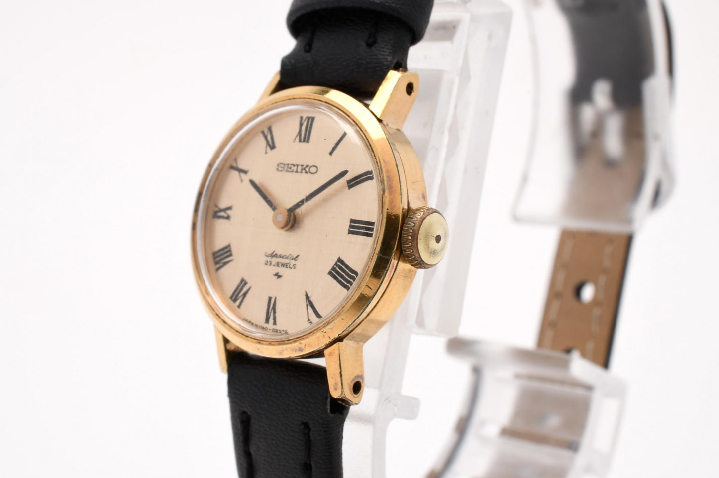 SEIKO セイコー 1140-0090 レディース 腕時計 手巻き GPケース ゴールド文字盤 ローマンインデックス レザーベルト ヴィンテージ