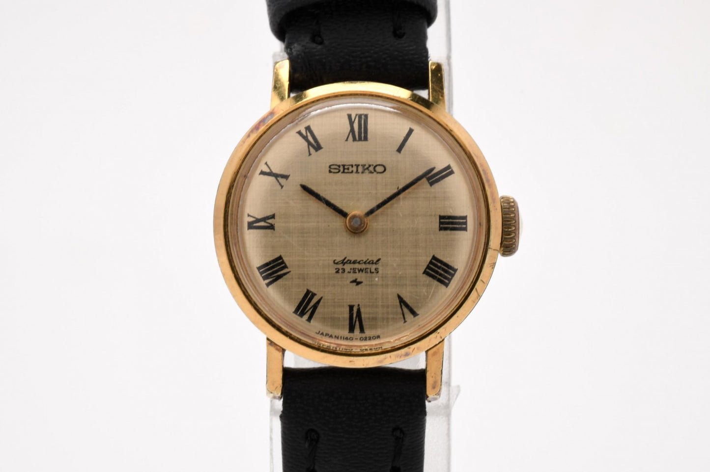 SEIKO セイコー 1140-0090 レディース 腕時計 手巻き GPケース ゴールド文字盤 ローマンインデックス レザーベルト ヴィンテージ