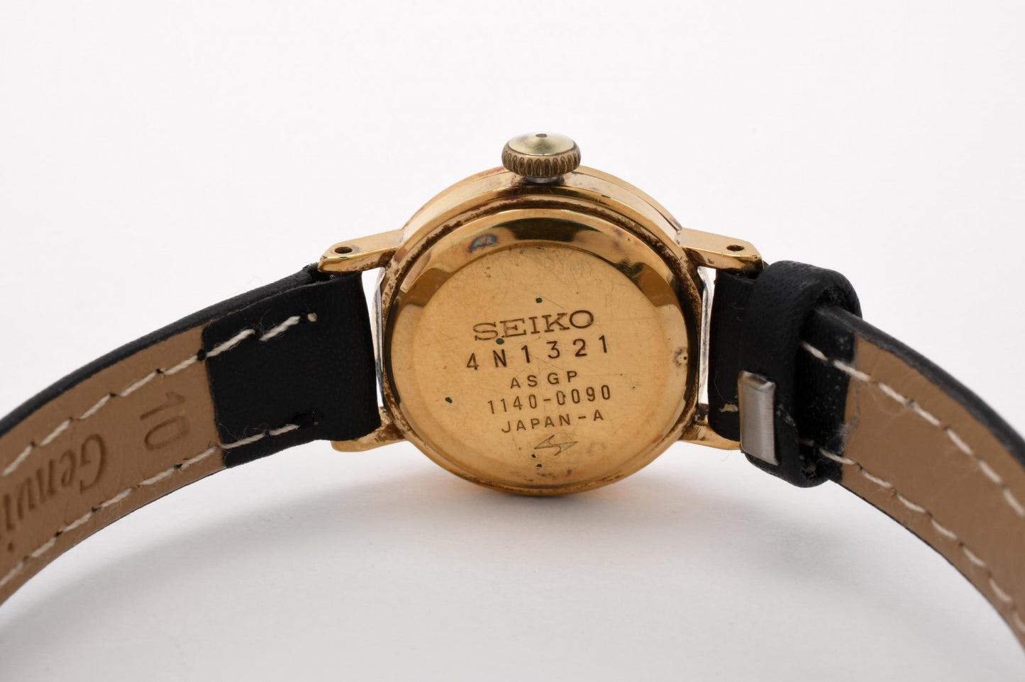 SEIKO セイコー 1140-0090 レディース 腕時計 手巻き GPケース ゴールド文字盤 ローマンインデックス レザーベルト ヴィンテージ