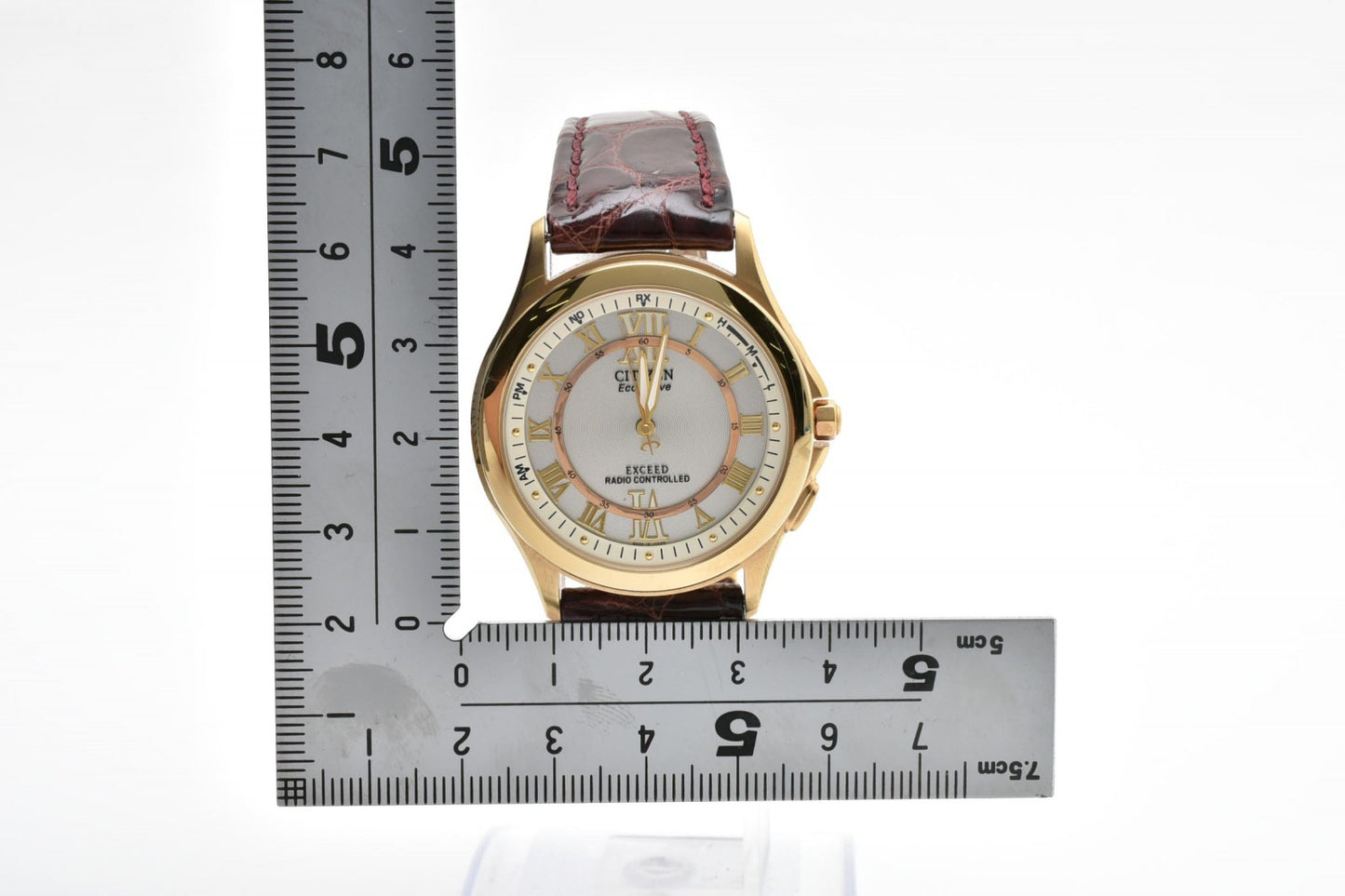 シチズン Citizen エクシード H430-T005705 ソーラー電波 腕時計 ホワイト文字盤 GPケース レザーストラップ メンズ レディース