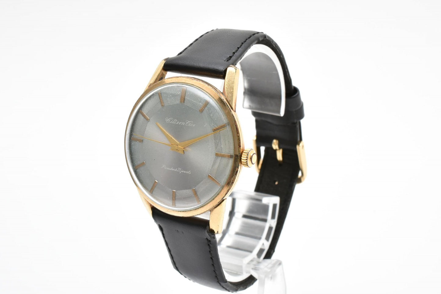 シチズン Citizen ハイライン 11200007 21石 手巻き 腕時計 グレー文字盤 14K GPケース レザーストラップ ヴィンテージ メンズ レディース